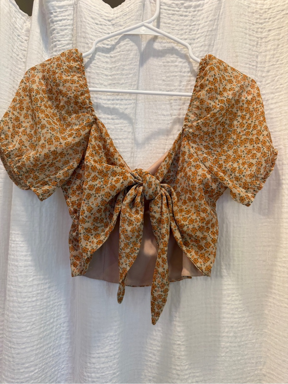 Sweetwater Surf Shop Orange Ditsy Floral Tie Front Crop Top Large L